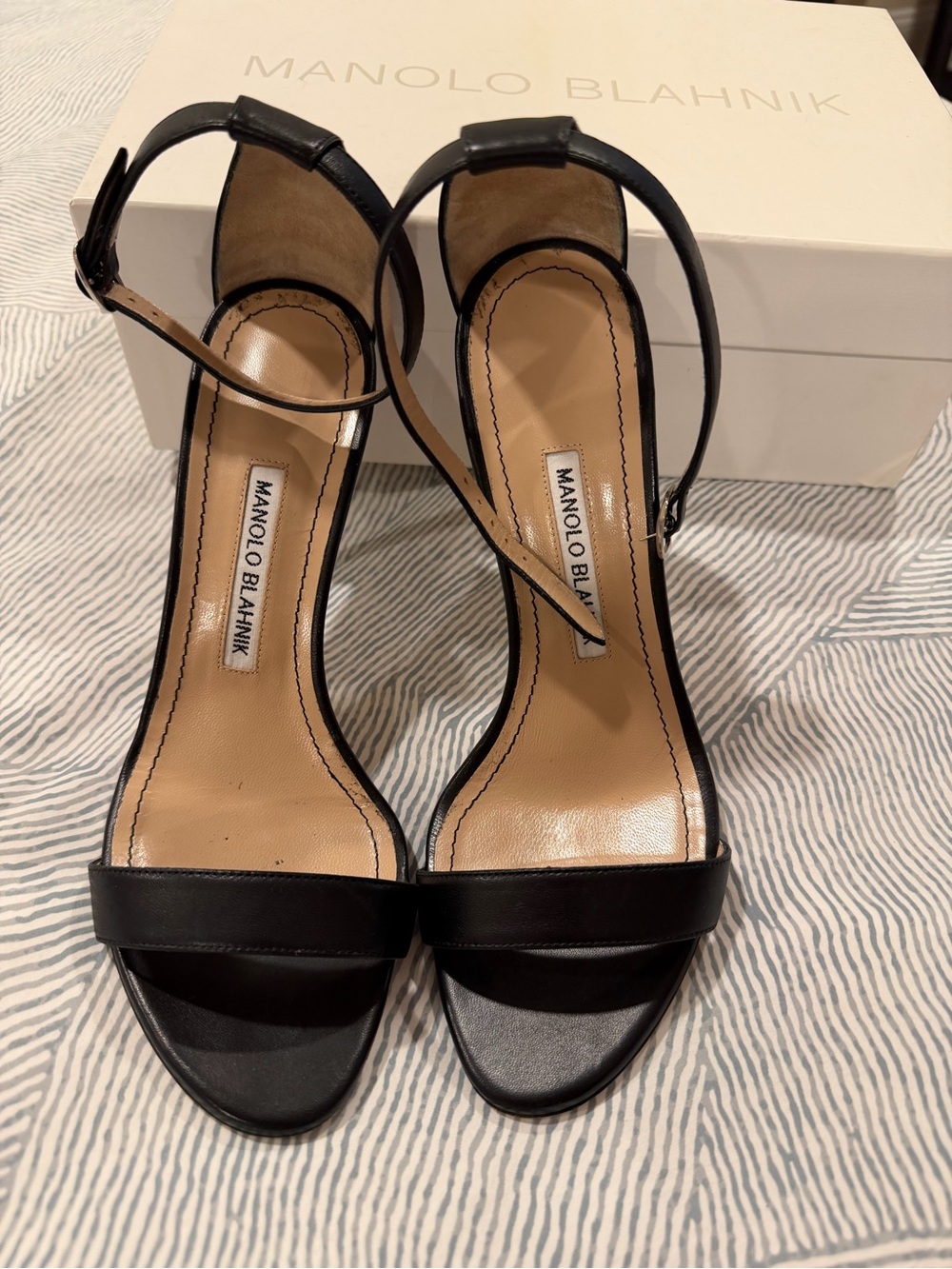 Manolo Blahnik Black Leather Heeled Sandals (39)